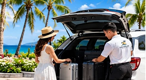 Driver helping with luggage - illustration